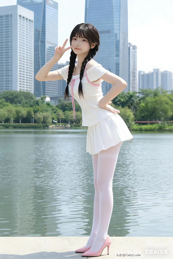 白色连裤丝袜搭配百褶裙学妹风格